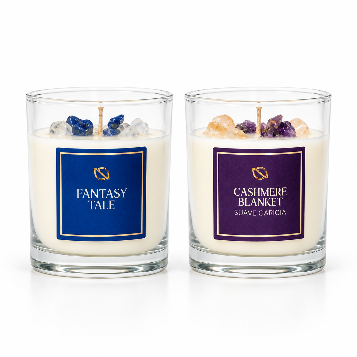 Kit de 2 velas aromáticas con cuarzos de 220g